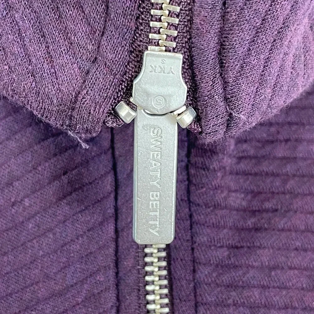Sweaty Betty Womens 8 Purple Half Zip Ribbed Pullover Sweatshirt Sweater Pockets